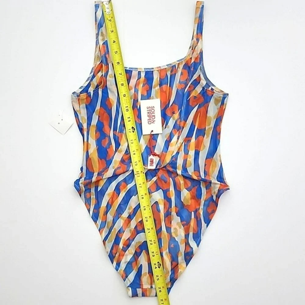 SOLID & STRIPED Luela One Piece Swimsuit Leopard Zebra Print Blue Orange Size M - Picture 13 of 14